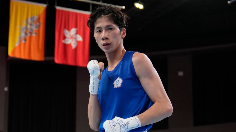 FILE - Taiwan's Lin Yu-ting poses after winning against India's Parveen in the Boxing Women's 54-57Kg Semifinal bout during the 19th Asian Games in Hangzhou, China, Wednesday, Oct. 4, 2023. (AP Photo/Aijaz Rahi, File)