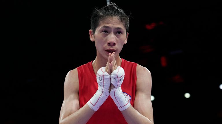 Taiwan's Lin Yu-ting reacts after defeating Uzbekistan's Sitora Turdibekova in their women's 57 kg preliminary boxing match at the 2024 Summer Olympics, Friday, Aug. 2, 2024, in Paris, France. Pic: AP