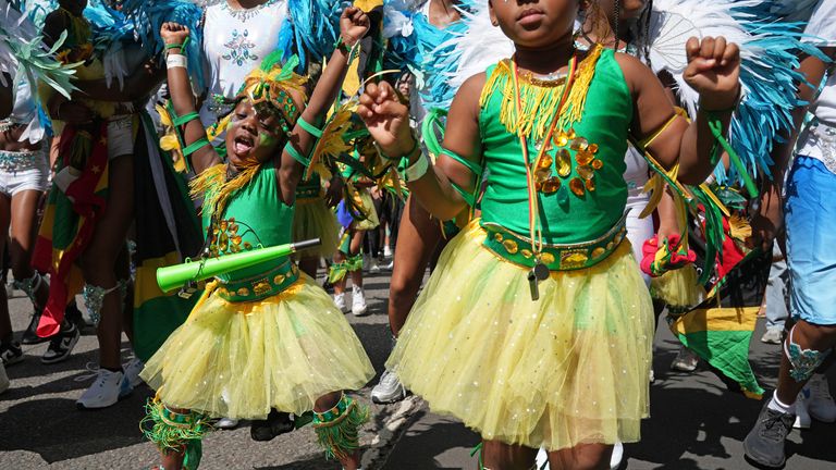 Participants taking part in the Children's Day Parade, part of the Notting Hill Carnival celebration in west London. Pic: PA