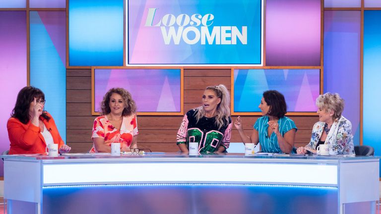 Coleen Nolan, Nadia Sawalha, Katie Price, Saira Khan and Gloria Hunniford on ITV's Loose Women. Pic:Ken McKay/ITV/Shutterstock
