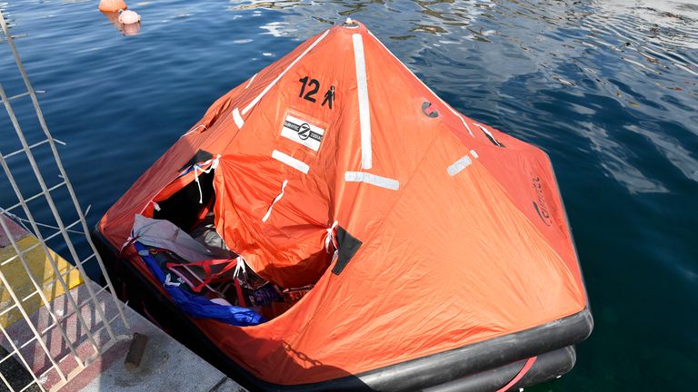 A life raft at the harbour of Porticello.
Pic: AP