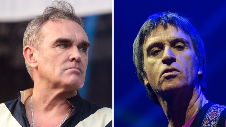 Ex-The Smiths bandmates. Morrissey (left) at the 2015 Firefly Music Festival in Dover, Delaware. Pic: AP + Johnny Marr (right) performing in Hammersmith, west London, during his Spirit Power Tour April 2024 Pic PA 