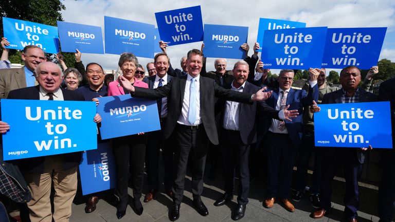 Scottish Conservative leadership candidate Murdo Fraser with supporters after speaking at the Royal George Hotel, Perth, at the launch of his campaign to succeed Douglas Ross as the leader of the party. Picture date: Thursday August 22, 2024.