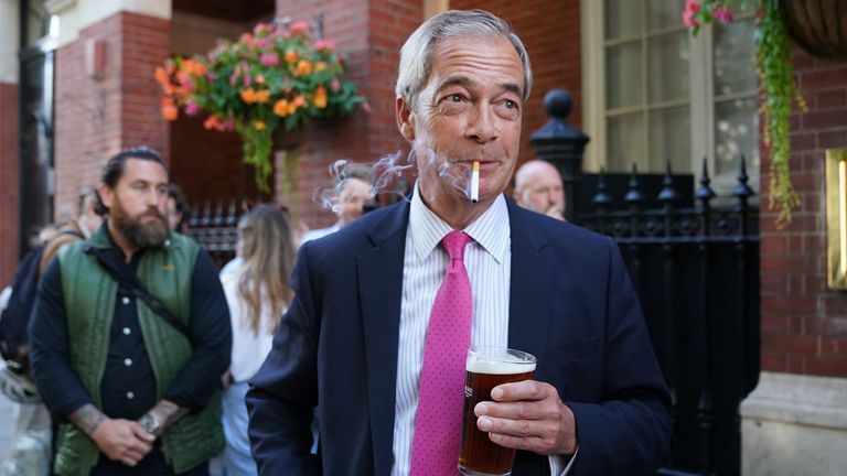 Nigel Farage made his views known outside a pub in Westminster on Thursday. Pic: PA