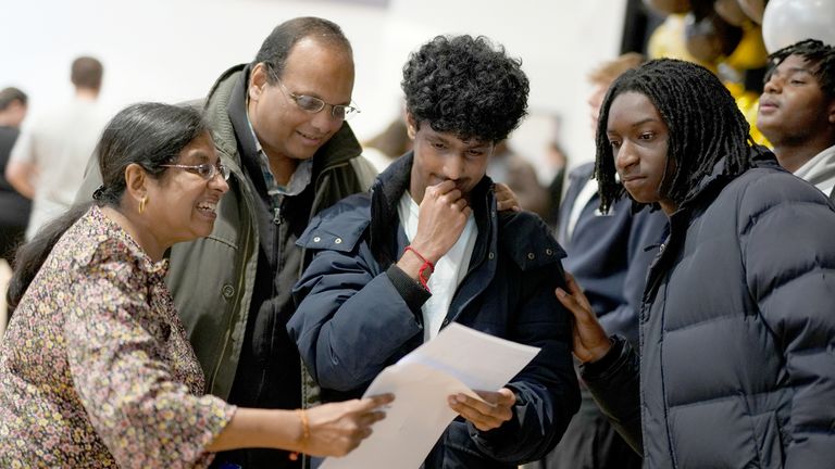 Nihal Shah receiving his GCSE results at Ark Pioneer in Barnet 
Pic: PA