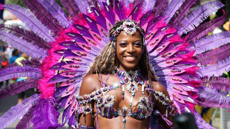 A samba dancer takes part in the Notting Hill Carnival. Pic: Reuters