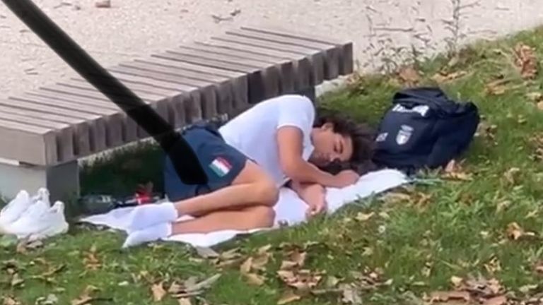 Italian swimmer Thomas Ceccon napping