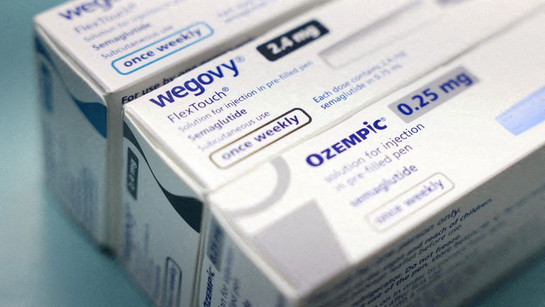 FILE PHOTO: Boxes of Ozempic and Wegovy made by Novo Nordisk are seen at a pharmacy in London, Britain March 8, 2024. REUTERS/Hollie Adams/File Photo