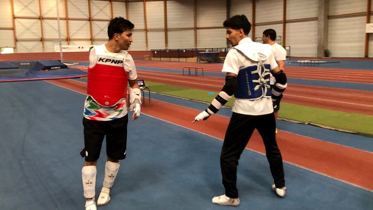 Members of the Refugee Paralympic para taekwondo team ahead of the Paris Games. Pic: Reuters