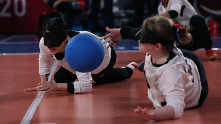 Japanese goalball players take on Brazil at the Tokyo Paralympic Games. Pic: Reuters