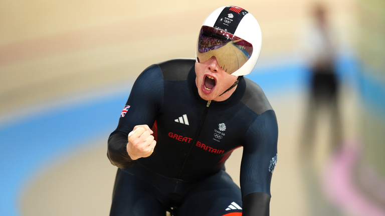 Jack Carlin celebrates winning bronze. Pic: PA