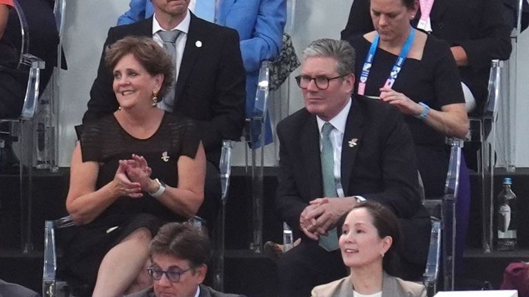 Prime Minister Keir Starmer watches the opening ceremony. Pic: PA