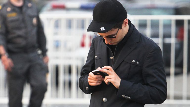 In this photo taken Saturday, May 19, 2012, Pavel Durov, founder of Russia's leading social network site VKontakte, or "in contact", stands in Red Square in Moscow, Russia. Creator of Russia's leading social network Durov left his post as CEO on Tuesday April 22, 2014, and is understood to have left Russia, one week after he posted online what he said were documents from the security services demanding personal details from 39 Ukraine-linked groups on VKontakte. (AP Photo/Roman Kulik)