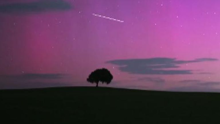 Perseid meteors are filmed against noirthern lights over Yorkshire