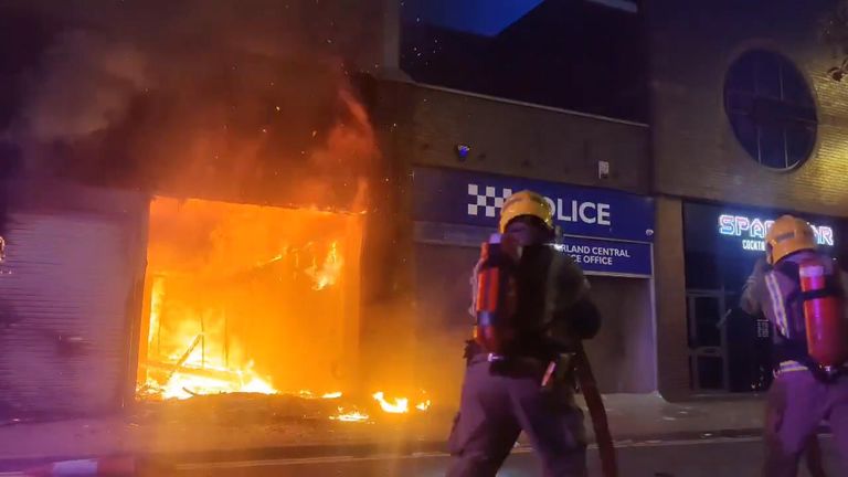 Police station on fire in Sunderland