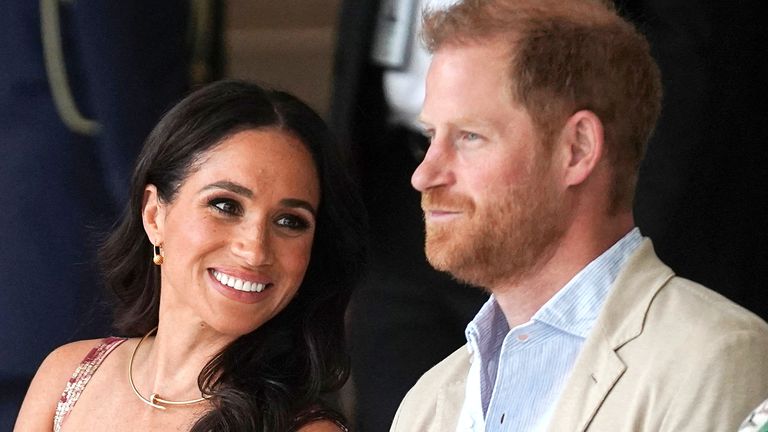 Prince Harry sits with Meghan as they meet with Colombia's Vice President Francia Marquez in Bogota, Colombia.
Pic: PA