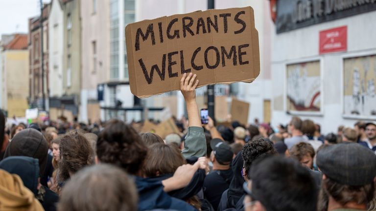 Counter-protesters in Bristol. Pic: AP