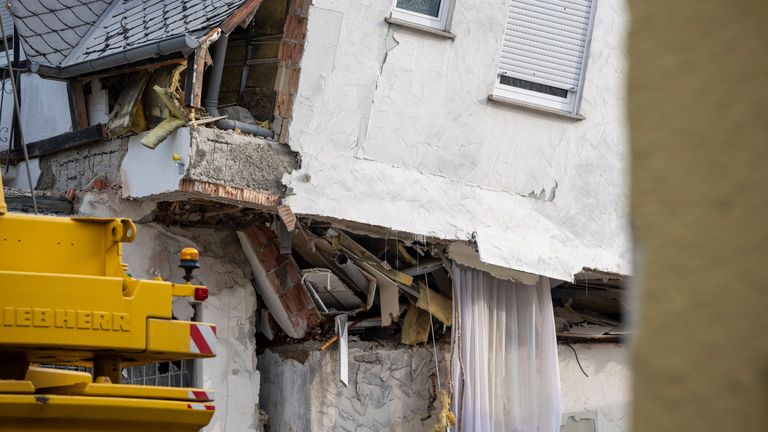 Partially collapsed hotel in Traben-Trarbach, Rhineland-Palatinate, Germany. Pic: AP