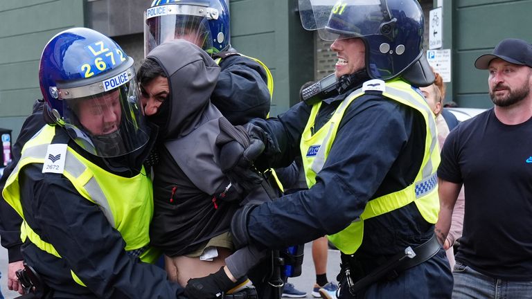 A man is detained by police in Middlesbrough. Pic: PA