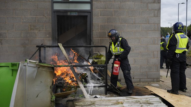 The Holiday Inn was set on fire. Pic: PA