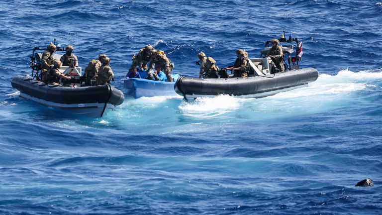 Royal Navy warship, HMS Trent seizes more than £40 million of cocaine in the Caribbean Sea. Pic: Royal Navy