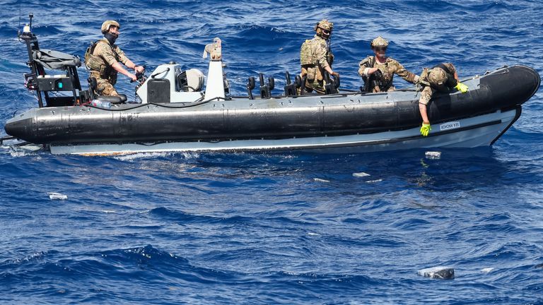 Royal Navy warship, HMS Trent seizes more than £40 million of cocaine in the Caribbean Sea. Pic: Royal Navy