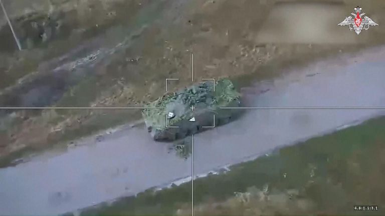 Russian military video said to show armoured vehicles being destroyed in the Kursk region
