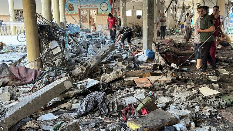 The school compound in Gaza was struck in an airstrike on Saturday. Pic: Reuters