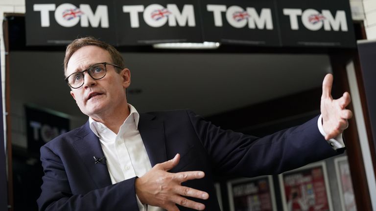 Shadow security minister Tom Tugendhat during a visit to Chatham Town Football Club in Kent, to highlight the importance of winning back the Tory heartlands and his plan for uniting the Party, rebuilding trust with the public, and winning in 2029. Picture date: Friday August 23, 2024.
