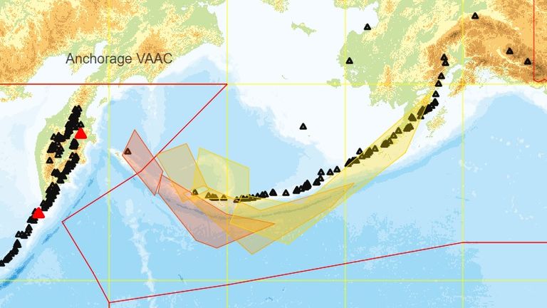 Screengrab from the Geospatial Information Authority of Japan (GSI) showing ash plume from the Shiveluch volcano (Kamchatka)