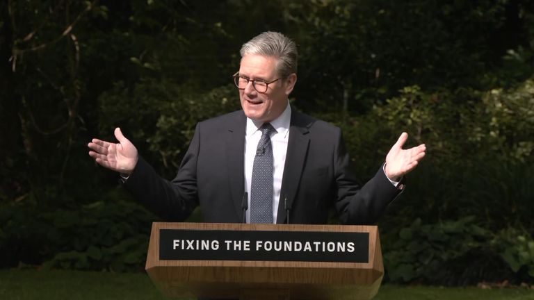 Sir Keir Starmer speaks in the rose garden in Downing Street 