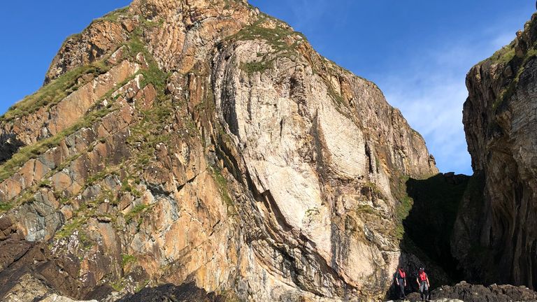 An outcrop called 'the Bubble' on Eileach an Naoimh, in the Inner Hebrides, showing a huge white rock fragment. Pic: UCL / PA