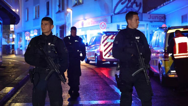 Armed police and ambulances gather in Solingen, Germany. (Pic: AP)