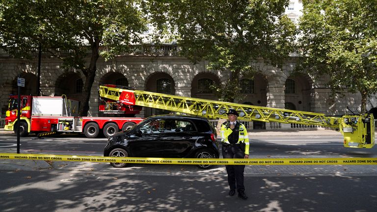 A policeman in front of the historic art centre in London. Image: Reuters