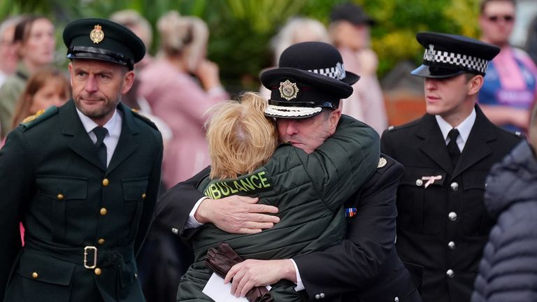 Members of the emergency services were at the service. Pic: PA