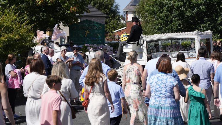 Mourners present at the funeral of Southport stabbing victim Alice da Silva Aguiar at St Patrick's Church, Southport. The nine-year-old died in a knife attack at a dance class in Southport on July 29. Photo date: Sunday, August 11, 2024.