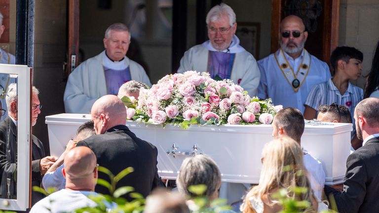 The coffin is taken to St Patrick's Church, Southport, before the funeral of Southport stabbing victim Alice da Silva Aguiar. The nine-year-old died in a knife attack at a dance class in Southport on July 29. Photo date: Sunday 11 August 2024.The nine-year-old died in a knife attack at a dance class in Southport on 29 July. Photo date: Sunday, August 11, 2024. Photo date: Sunday, August 11, 2024.