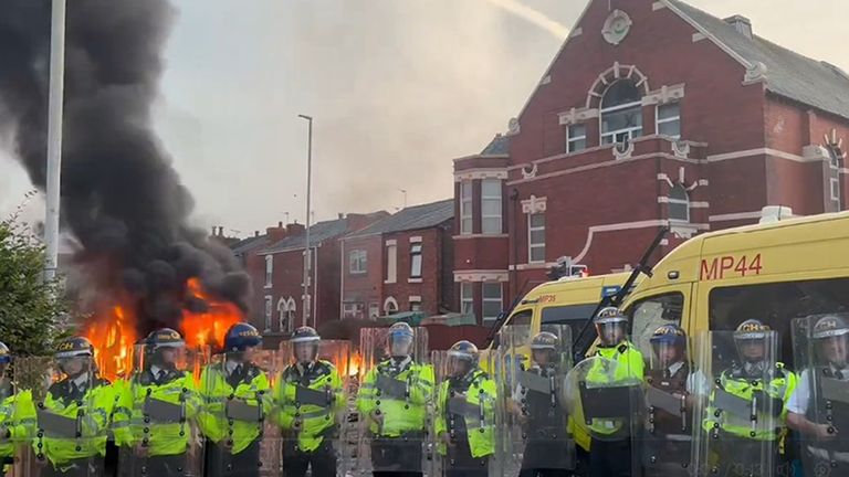 Rioting broke out in Southport after the fatal stabbing of three girls. Pic: PA qhiddxiqxeikdinv