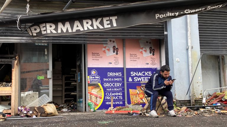 Abdelkader Mohamad Al Alloush, owner of the Sham Supermarket, in Belfast, which was burned during disorder. Pic: PA
