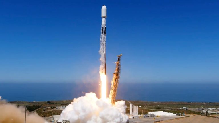 Launch of UK Space Command's Tyche satellite. Pic: SpaceX live stream