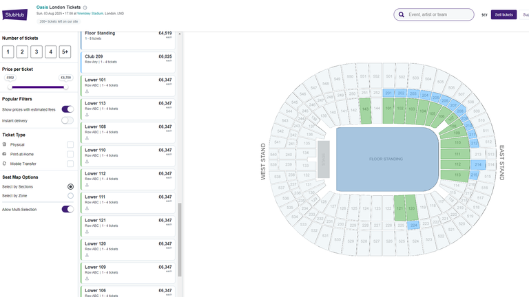 Bilety na Oasis w sprzedaży za ponad 6000 funtów na Stubhub