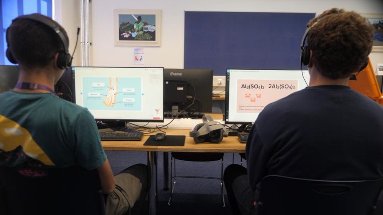 The UK's first 'teacherless' GCSE class using artificial intelligence at David Game College. 