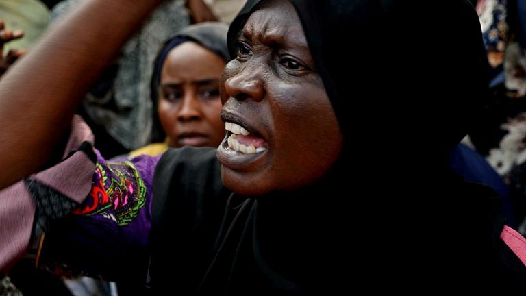 Firdous Suliman is angry at the harsh living conditions in the Touloum refugee camp in Chad. Pic: Sky News