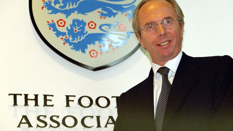 England's new Swedish football coach Sven-Göran Eriksson poses for photographers at the Football Association. Image: Reuters