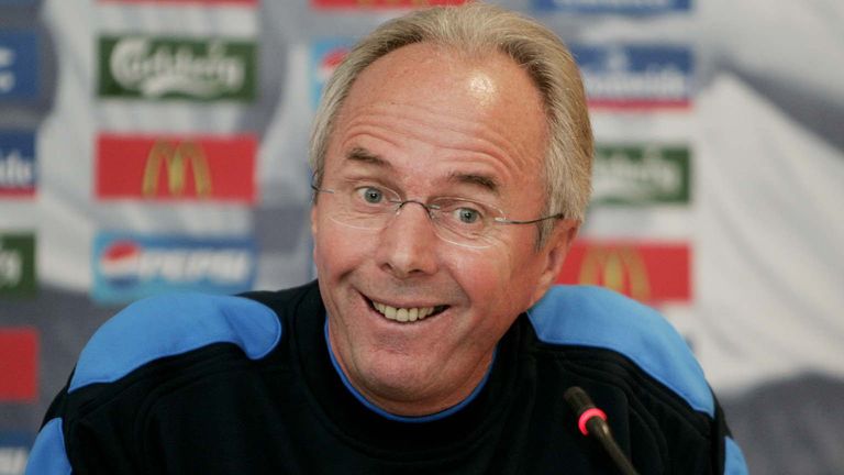 England coach Sven-Goran Eriksson comments on tomorrow's friendly soccer match between England and Denmark to be played in Copenhagen during a press conference at the national football stadium in Copenhagen, Denmark, Tuesday, Aug. 16, 2005. (AP Photo/ Kim Nielsen/POLFOTO)DENMARK OUT


