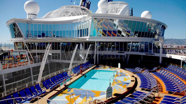 A general view of Royal Caribbean Cruises' world's largest cruise ship, the 362-meter-long Symphony of the Seas, during its world launch ceremony at a port in Malaga, Spain, March 27, 2018. REUTERS/ Jon Nazca