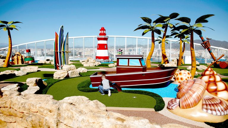 A child plays in a play area, on the world's largest cruise ship of Royal Caribbean Cruises, the 362-metre-long, Symphony of the Seas, during its world presentation ceremony at a port in Malaga, Spain March 27, 2018. REUTERS/Jon Nazca