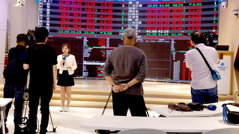 Trading data at the Taiwan Stock Exchange this morning. Pic: Reuters