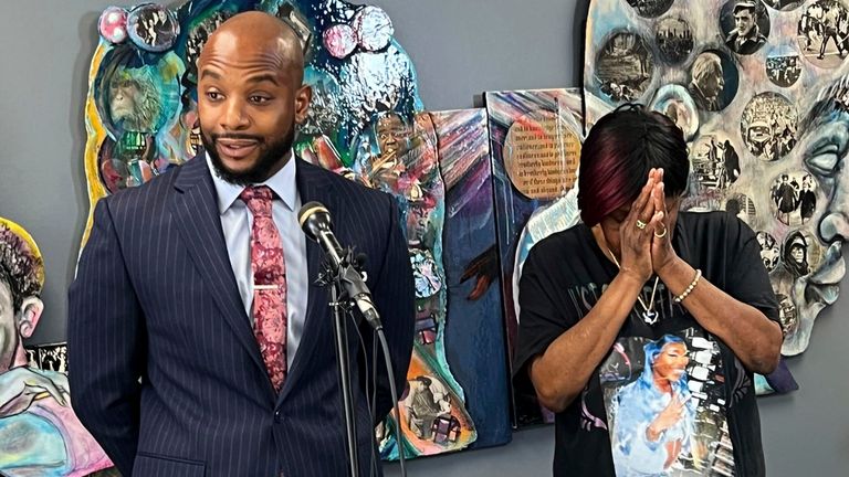 Attorney Sean Walton and Ta...Kiya Young's grandmother Nadine Young react after an Ohio police officer was indicted on charges including murder in the shooting of Ta...Kiya Young on Tuesday, Aug. 13, 2024 in Columbus, Ohio.  (AP Photo/Patrick Aftoora Orsagos)