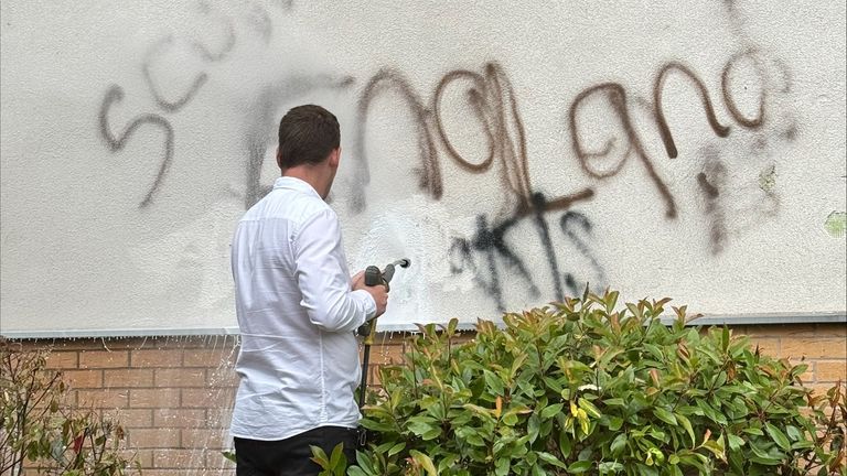 Work is under way to remove graffiti that was sprayed on the wall of the Tamworth hotel